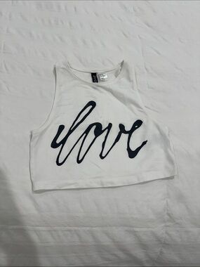 H&M White Cropped Tank with black 'love' Script